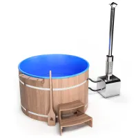 купель шишка с пластиковой вставкой 2000мм (голубая чаша/светлый фасад) в комплекте печь