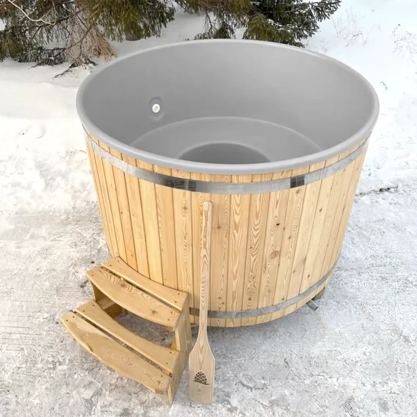 купель шишка с пластиковой вставкой 1700мм (серая чаша/светлый фасад) в комплекте печь