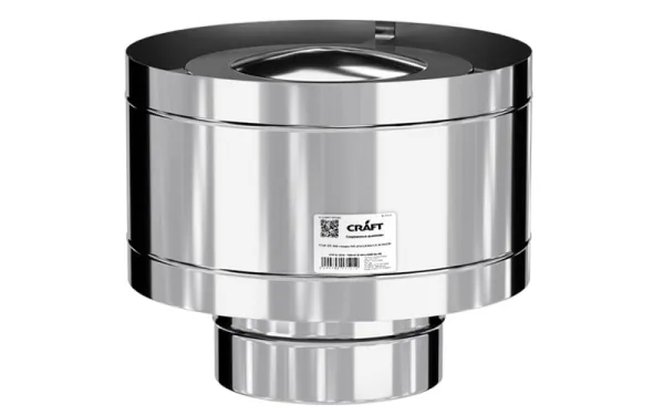 оголовок craft нержавеющий (316/0,8/304/0,5), ф115/200 с ветрозащитой черный 