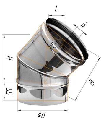 колено феррум угол 135°, нержавеющее (430/0,8мм) ф150 черный #